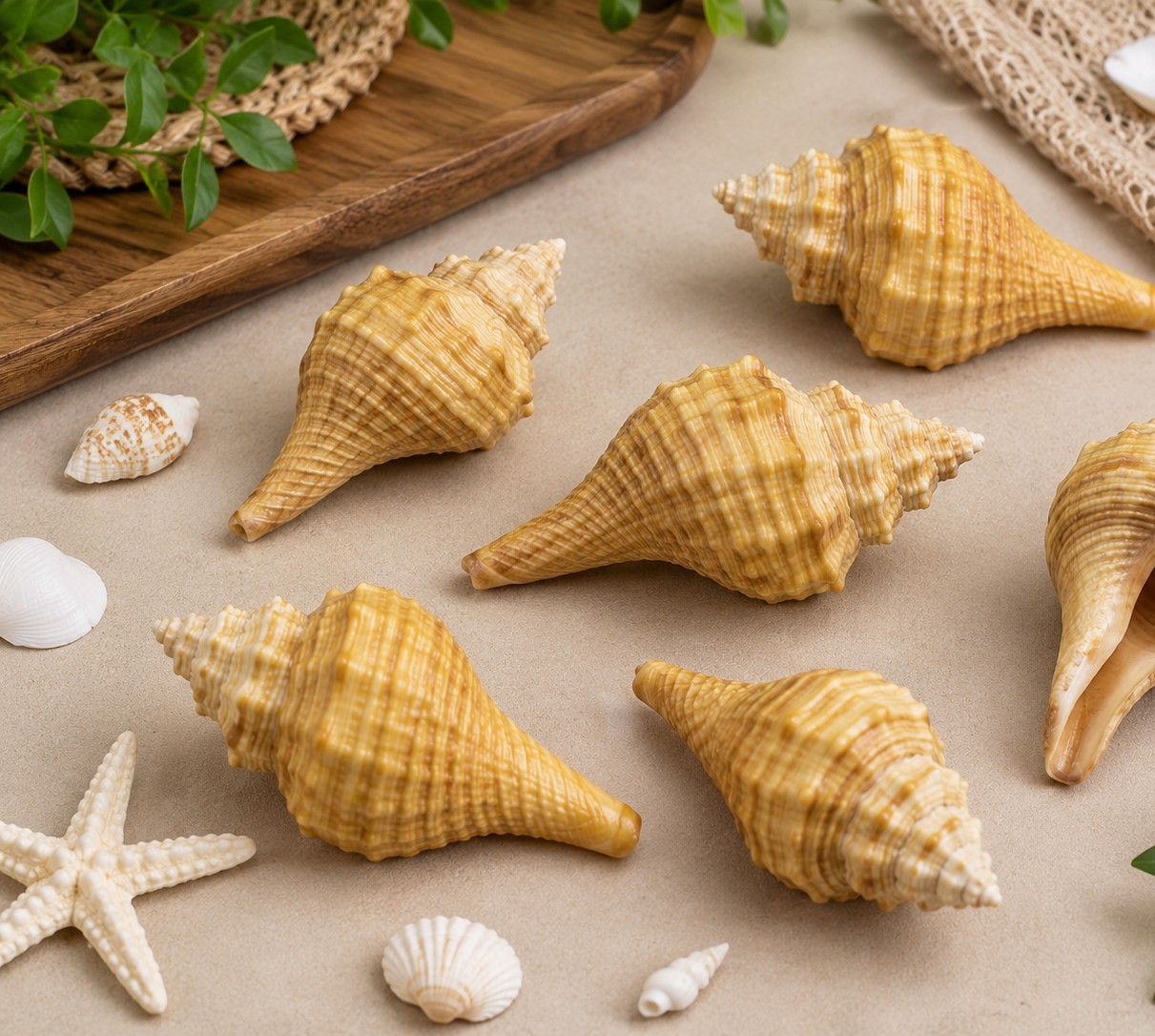 Natural Decorative Spiraled Sea Shells for Home Decor and Crafts (6 Piecs)