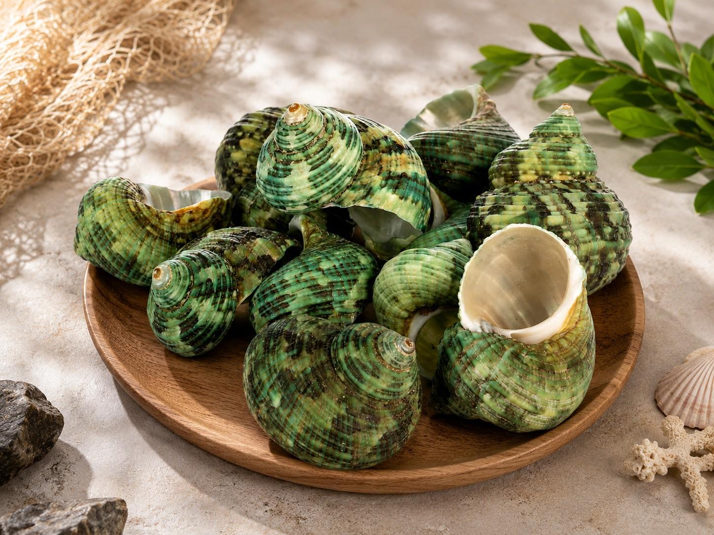 Natural Green Turbo Shells (200 g) Pearlescent Sea Snail Shells for Home Decor and Crafts